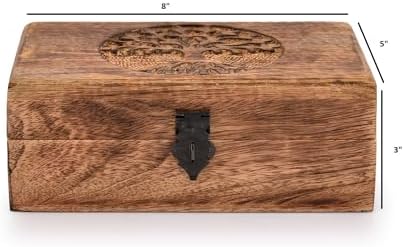 Samhita Handmade Mango Wood Tree of Life Engraving Beautifully Keepsake Box Jewellery Organiser Unique Gift Ideas for Men & Women (Flame Work Finish) - Image 6