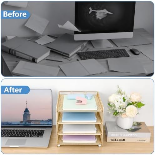 Desk Organizer, 4-Tier Paper Organizer Letter Tray, Gold - Image 4