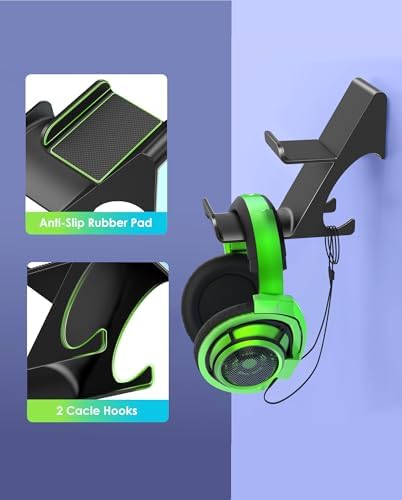 6amLifestyle [Latest Version] Controller and Headphone Holder Stand with Cord Holders for PS5 PS4 Xbox One Switch Pro Gamepad Controller Wall Mount Strong Adhesive/Screws, Shark 11 Pro - Image 4