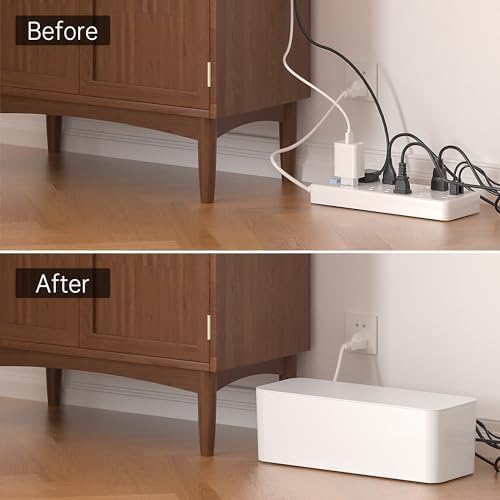 YECAYE 4 Pack Cable Management Box, Pet Friendly Cord Organizer Box for Home & Office, Child-Proof Cable and Power Strip Protector Box, Wire Hider and Cord Organizer for Desk, White - Image 4