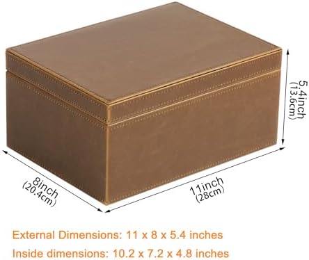 HofferRuffer Faux Leather Decorative Box, Large Wooden Structure Keepsake Box Accessory Organizer Jewelry Organizer with Hinged Lid, Storage Container for Home or Office (Brown) - Image 2