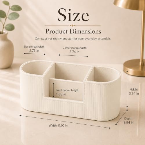 Faux Leather Desk Organizer, Office Desk Accessories Organizer with 4 Compartments, Modern Vanity Organizer for Pens, Makeup Brushes, Office Supplies, Remote Controls, Desk Decor for Home - Image 2