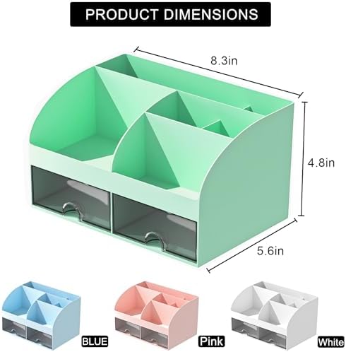 COMFYROOM Desk Organizer with 6 Compartments and 2 Drawers, Plastic Makeup Organizer, Pen Holder for Desktop Storage, Desk Organization for School, Home, Office Supplies (Mint Green) - Image 4