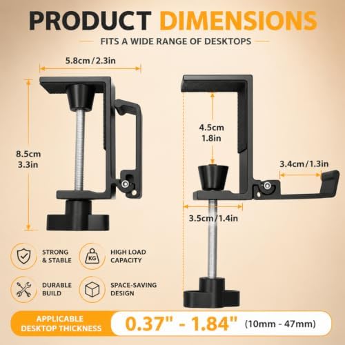 JAKO Headphone Stand for Desk, Aluminum Alloy Foldable Headphone Holder - Headset Stand Hook Mount, PC Gaming Headset Holder Under Desk Clamp for Office, Computer, Student Class Table, Handmade Table - Image 6
