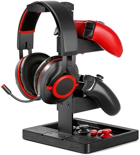 Solid Wood Controller Holder and Headphone Stand, Controller Stand for Desk by HUMANCOZY