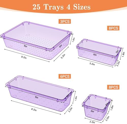 SpaceHacks 25 PCS Plastic Drawer Organizer, 4-Size Versatile Organizer Trays & storage Bins - Image 2