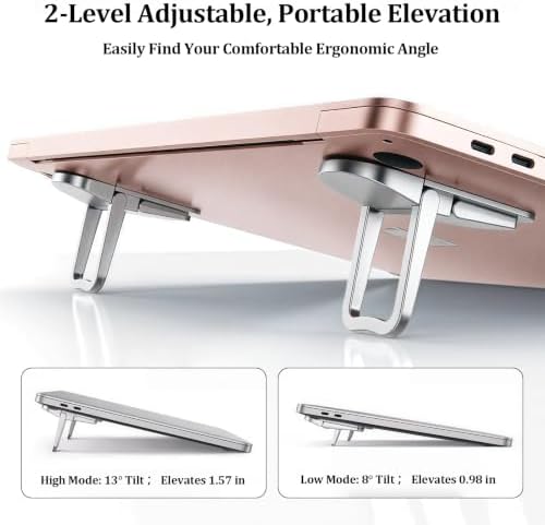 Silver Laptop and Keyboard Riser for Desk, Ergonomic Adjustable Stand with 13° and 8° Angles, ABS Anti-Slip Computer Lifter with Nano Adhesive, Portable for Office, Home, and Travel - Image 2