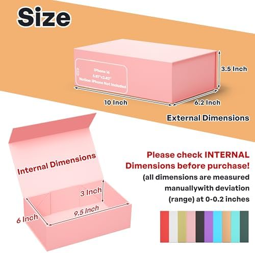 Pink Gift Box, 9.5x6x3'' Gift Boxes with Lids for Presents - Image 2