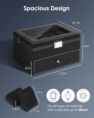 Mens Watch Box Jewelry Organizer, 2-Layer 20-Slot Watch Case -Black - Image 4