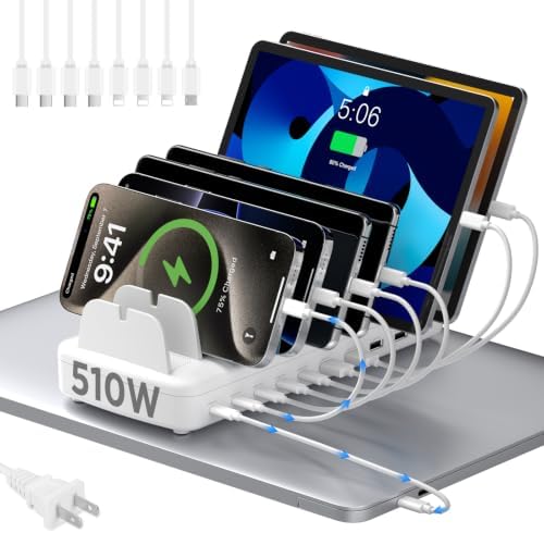 510W Charging Station for Multiple Devices, 10 Ports Fast Charger Organizer by COTOP