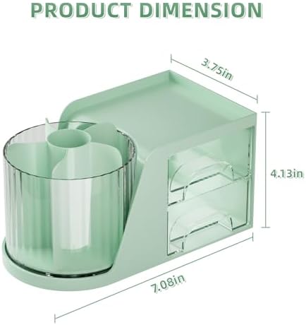Marbrasse Desk Organizer with 2 Drawer, 360°Rotating Pen Holder, Desk Organizers and Accessories with 6 Slots Pencil Holder + 2 Drawer, Art Supply Storage Box Caddy for Office (Green) - Image 3