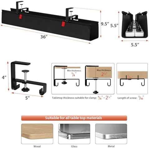 Univivi No Drill Under Desk Cable Management Tray, 36 inch Cable Management - Image 4