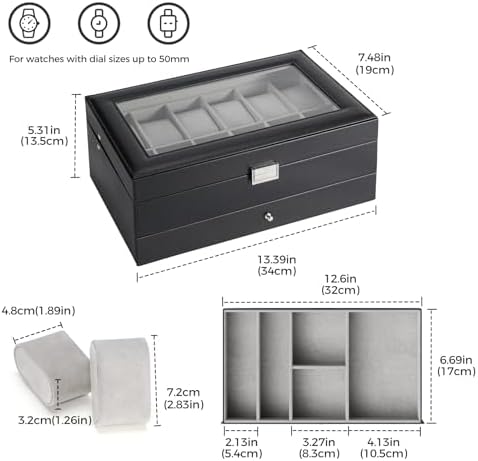ProCase Watch Box, 12 Slot Watch Case for Men with Drawer, Black - Image 6