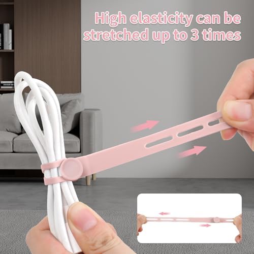 25 Pcs Silicone Cable Ties, Cable Ties Reusable, High Elasticity Cord Wraps for Electrical Cords, Cord Organizer for Earphone, Phone Charger(Pink) - Image 3