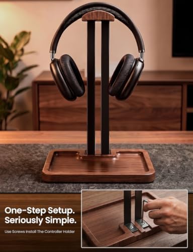 Wooden Headphone Holder, Solid Stand with Non-Slip and Storage Base - Image 5