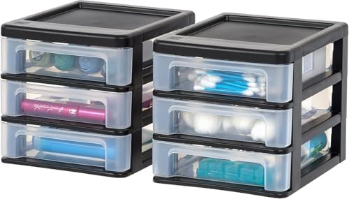 IRIS USA 2-Pack, 3-Drawer Small Plastic Stacking Desktop Organizer, Black by IRISUSA