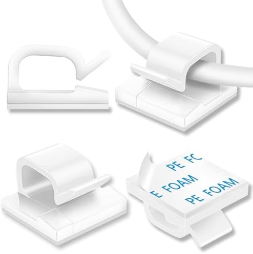 130 Pcs Cable Clips, Adhesive Cable Organizer Cord Holder Wire Clip Wire Management Self Adhesive Hooks Wire Holder for Office, Home(White, 130PCS-Large) by suoundey
