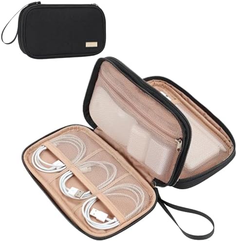 NISHEL Travel Cord Organizer Case, Double Layers Tech Electronic Bag, Essentials for Charger, Cable, Phone, Flash drive, Medium, Black by NISHEL