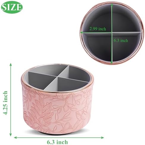 Remote Control Holder, 360°Spinning PU Leather Desk TV Remote Caddy,Desk Storage Box Room Accessories for Controller, Media,Mail,Calculator, Mobile Phone,Pencil(1B-Golden Pink) - Image 2