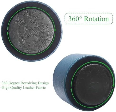 Round Leather Art Supply Organizer,Remote Control Holder,360 Degree Spinning,Multi-Functional Pencil Holder,4 Compartments Desktop Stationary Organizer(1-Lichee Green) - Image 4