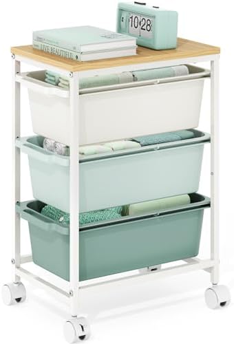 Slim Rolling Cart with 3 Drawers, Metal Utility Storage Cart by KINGBOARD