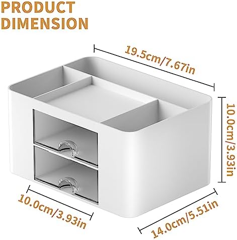 Marbrasse Pen Organizer with 2 Drawer, Multi-Functional Pencil Holder for Desk, Desk Organizers and Accessories with 5 Compartments + Drawer for Office Art Supplies (White) - Image 4