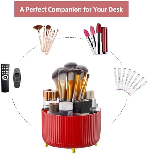 Marbrasse Desk Organizer, 360-Degree Rotating Pen Holder for Desk, Desk Organizers and Accessories with 5 Compartments Pencil Organizer, Art Supply Storage Box Caddy for Office, Home (Red) - Image 6