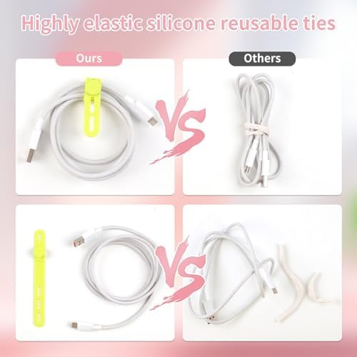 25 Pcs Silicone Cable Ties, Cable Ties Reusable, High Elasticity Cord Wraps for Electrical Cords, Cord Organizer for Earphone, Phone Charger(Colorful) - Image 4