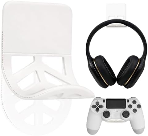 Wall Mount Headphone Stand, 2-in-1 Bendable Silicone Controller Holder, Adhesive Under Desk Hook for Gaming Office & Home, Fits All Headphones for PS5 Xbox Controllers - 1 Pack (Black/White) by Nezylaf
