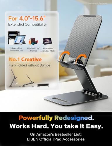 LISEN iPad Stand Tablet Holder for Desk, iPad Holder Accessories Foldable - Image 2