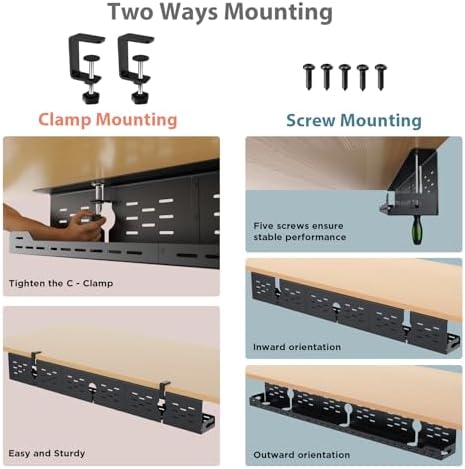 Univivi Under Desk Cable Management Tray, Cable Management, 48 inch, Black - Image 2