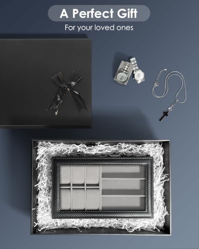 Mens Jewelry Box Organizer, 6 Watch Slots & 3 Sunglasses -Grey - Image 7