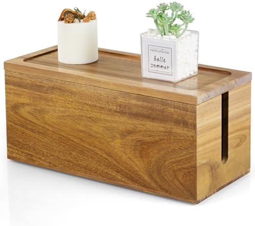 Bivvclaz Cable Management Box Medium, Acacia Wooden Cord Organizer Box for Desk, Floor, Office to Hide Extension Cords Power Stripes Surge Protectors Chargers Wires by Bivvclaz