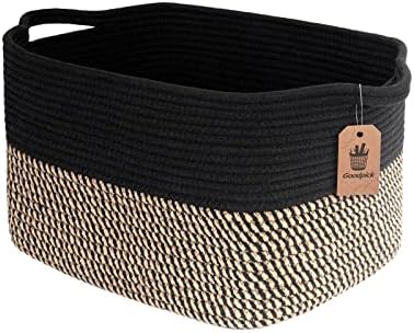 Goodpick Woven Storage Basket for Shelves, 13" x 10" x 9", Black Jute by Goodpick