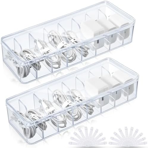 Tatuo Cord Organizer Box with Lid, Clear, 2 Pack by Tatuo