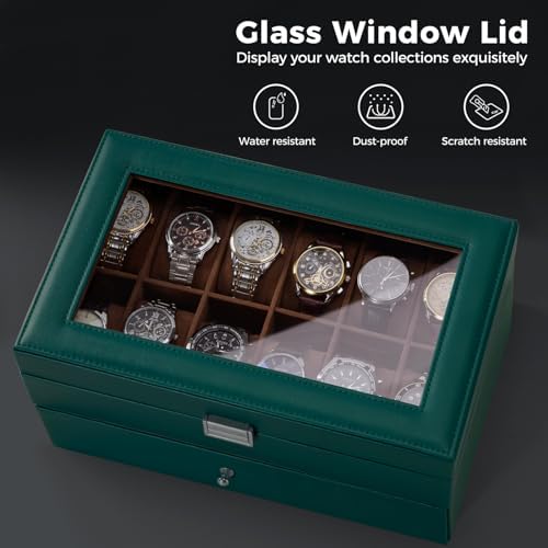 ProCase Watch Box, 12 Slot Watch Case for Men with Drawer, MidnightGreen - Image 5