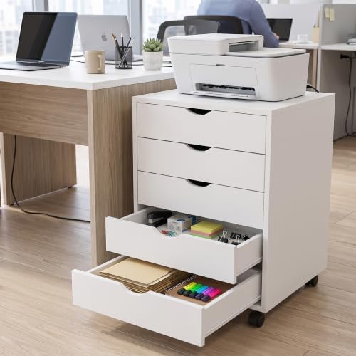 5 Drawer File Cabinet with Wheels, Rolling Printer Stand with Storage - Image 2