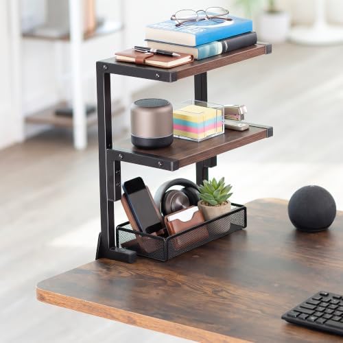 VIVO Vintage Brown Clamp-on 13 inch 2-Tier Desk Shelf, STAND-SHELF2C-N - Image 2