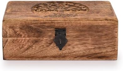 Samhita Handmade Mango Wood Tree of Life Engraving Beautifully Keepsake Box Jewellery Organiser Unique Gift Ideas for Men & Women (Flame Work Finish) - Image 3