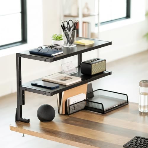 VIVO Black Clamp-on 24 inch 2-Tier Desk Shelf, STAND-SHELF24C - Image 3