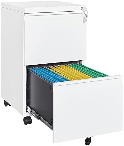 2 Drawer Mobile File Cabinet with Lock,Under Desk Metal Filing Cabinets for Home Office Organizer Letters/Legal/A4(Fully Assembled-White) by LetayaMetalCabinets