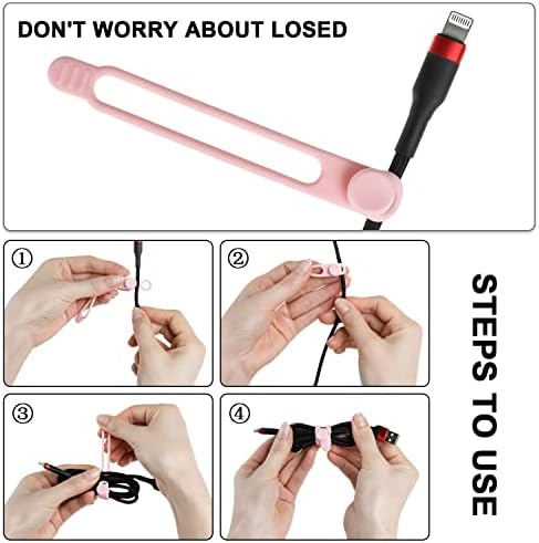 Silicone Cable Ties, Cord Organizer Cable Management(16Pcs-Pink) - Image 3