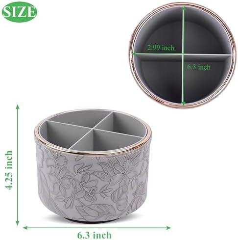 Round Leather Art Supply Organizer,Remote Control Holder,360 Degree Spinning,Multi-Functional Pencil Holder,4 Compartments Desktop Stationary Organizer(1-Golden Grey) - Image 2
