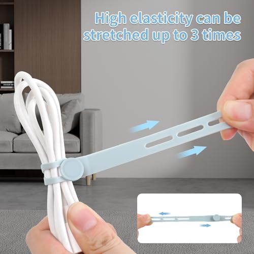 25 Pcs Silicone Cable Ties, Cable Ties Reusable, High Elasticity Cord Wraps for Electrical Cords, Cord Organizer for Earphone, Phone Charger(Blue) - Image 3