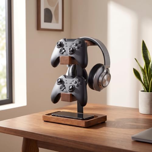 Headphone Stand with Controller Holder, Light Walnut by Unknown