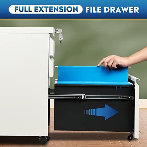 DEVAISE 3 Drawer Mobile File Cabinet with Lock, Metal, White - Image 6
