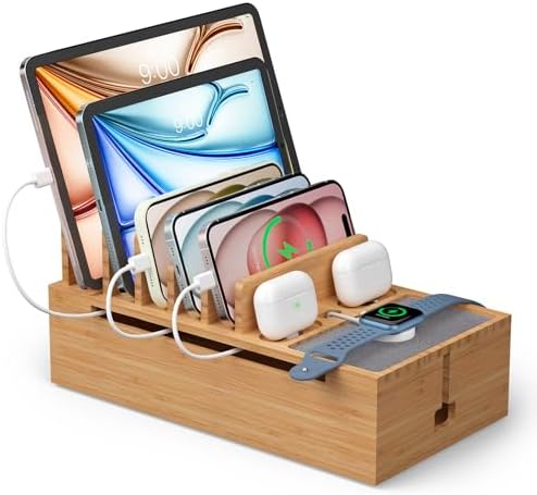 Bamboo Charging Stand Rack, No Power Adapter Supply -Natural by PezinHulin