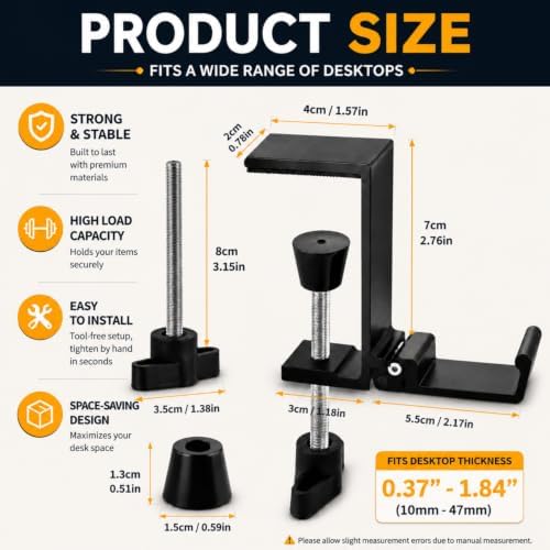 JAKO Headphone Stand for Desk, Aluminum Alloy Foldable Headphone Holder - Headset Stand Hook Mount, PC Gaming Headset Holder Under Desk Clamp for Office, Computer, Student Class Table, Handmade Table - Image 2