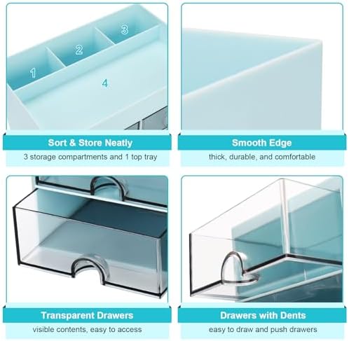 Desk Organizer, Office Organizer with Drawer, Desk Accessories & Workspace Organizers, Pen Holder Office Supplies for Desk (4 Drawers+4 Compartments, Blue) - Image 5