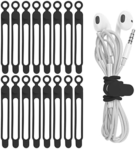 Silicone Cable Ties, Cord Organizer Cable Management(16Pcs-Black) by ELECTRONICSORGANIZATION